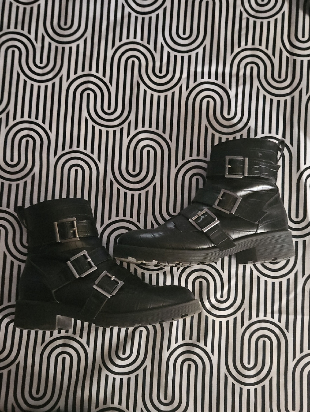 Arizona Jean Co Black Croc Combat boots Buckle Sz8